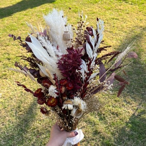 Claret Red Flowers Bridal Bouquet , Real Dried Flowers, Wedding Bouquets, Bridesmaid Bouquet, Boho Flowers, Rustic Wedding Flowers, Bridal