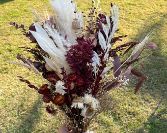 Claret Red Flowers Bridal Bouquet , Real Dried Flowers, Wedding Bouquets, Bridesmaid Bouquet, Boho Flowers, Rustic Wedding Flowers, Bridal