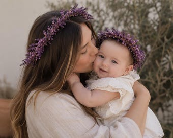 Lavender Baby Crown, Mommy and Me Flower Crown Set, Newborn Photo Prop, Dried Lavender Headband