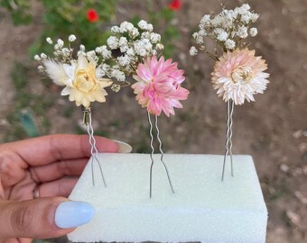 Blush Dried Flower Hair Pin: Rustic Wedding Hair Accessory