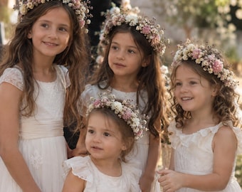 Blush Pink Baby Breath Dried Flower Crown, Mommy and Me Flower Wreath, Newborn Headband, Toddler Flower Girl, Rustic Bridal Halo