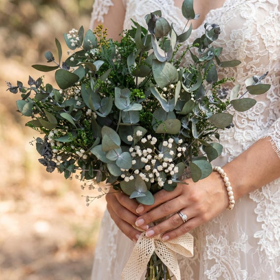 Eucalyptus Bridal Bouquet: Handmade Dried Flowers, Boho Rustic Wedding