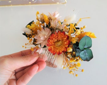 Dried Flower Hair Comb, Pressed Flowers, Eucalyptus Hair Comb, Boho Wedding, Rustic Hair Piece, Bride and Engagement Headpiece