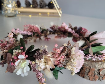 Corona di fiori secchi rosa cipria, ghirlanda di capelli, corona nuziale Boho&Rustic, corona per bambini, fiore da sposa ranuncolo, pezzo di capelli da damigella d'onore