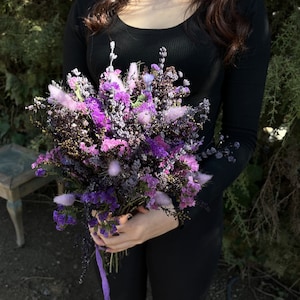 Purple Dried Flower Bridal Bouquet: Handmade Rustic Wedding Decor