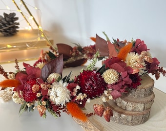 Dark Red Flower Crown, Dried Flowers Wreath, Rustic&Boho Hair Crown, Girl Child Crown, Bride Hair Accessory, Engagement Crown, Bridalshower