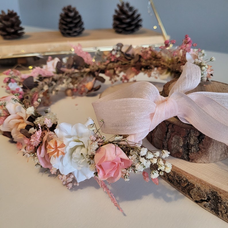 Soft Pink Flower Crown, Wedding Hair Wreath, Boho&Rustic Crown, Girl Child Pink Crown, Buttercup Bridal Flower, Bridesmaids Hair Piece Gift imagem 5