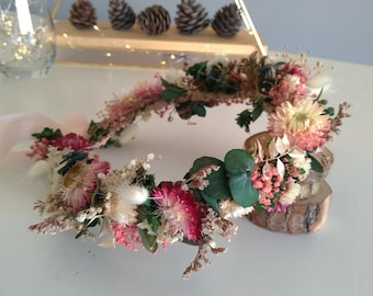 Dried Flower Crown, Blush Pink Hair Wreath, Boho Wedding Crown, Buttercup Bridal Flower, Real Flower Baby Crown , Bridesmaids Hair Piece
