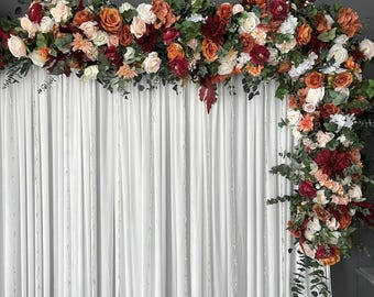 Wedding Arch Flowers Set, Boho Decor : Eucalyptus & Orange Floral Arrangement, Rustic Wedding Backdrop