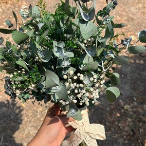 Eucalyptus Bridal Bouquet , Baby&#39;s Breath Flowers Bouquets, Rustic Wedding, Bridesmaid Flowers, Boho Bouquet, Green Bride Flowers