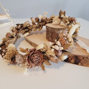 Autumn Brown Dried Flower Crown, Rustic&Boho Wedding Crown, Bridesmaid Wreath, Bride Hair Accessory, Engagement Crown, Rustic Crown