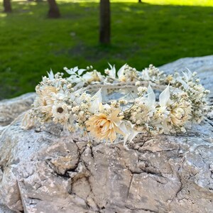 Rustic White Dried Flower Crown, Natural Wedding Flowers, Boho Wedding, Bridal Crown, White Hair Wreath, Bridesmaid Hair Pin, Flower Girls