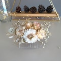 White Dried Flower Hair Comb: Rustic Boho Wedding Headpiece