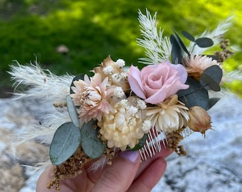 Romantic Soft Color Rustic Flower Hair Comb, Blush Flowers, Wedding Hair Comb, Bride Hair Accessory, Bridesmaid Hair Pin, Flower Girl Gifts