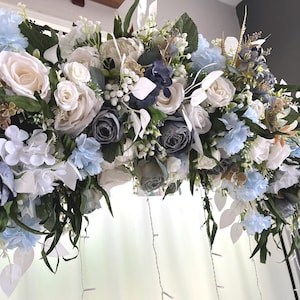 Blue & White Wedding Arch Flowers: Rustic Floral Decoration