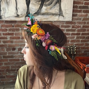 Rainbow Flower Crown, Dried Flowers Hair Wreath, Boho&Rustic Wedding Crown, Child Girl Hair Accessories, Bridal Flowers, Bridesmaids Gifts