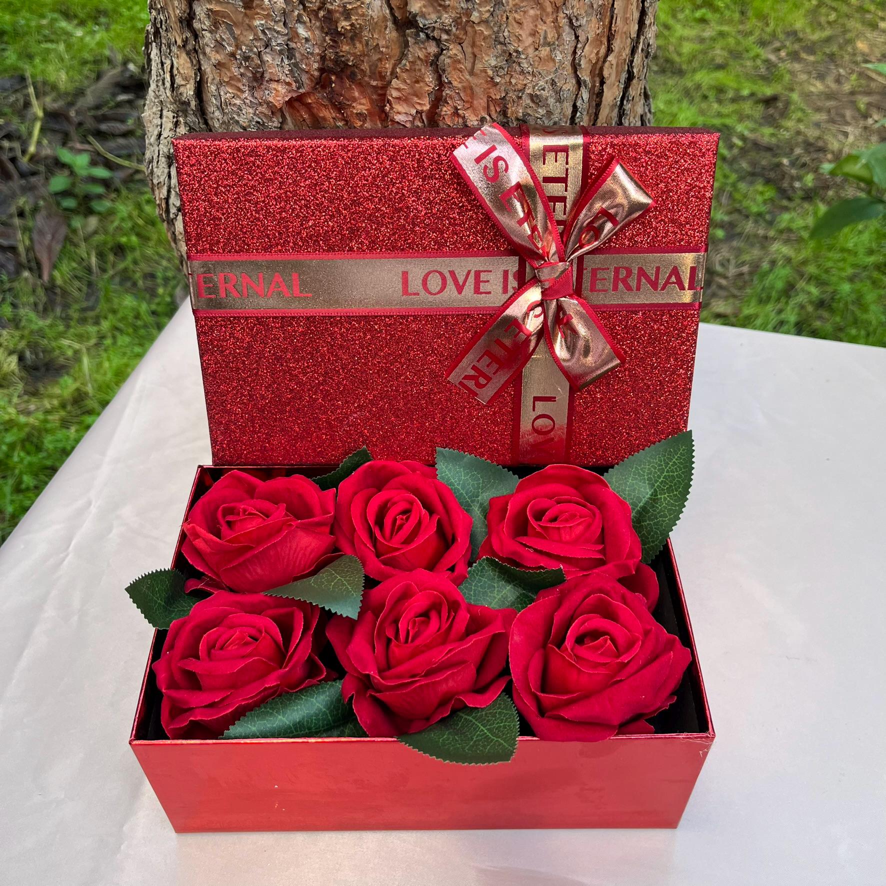 Red Roses Flower Box: Valentine's Day Artificial Rose Gift - Etsy