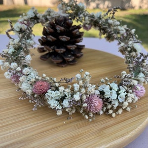 Soft Colors Dried Flower Crown, Hair Wreath, Boho&Rustic Wedding Crown, Child Crown, Buttercup Bridal Flower, Bridesmaids Hair Piece