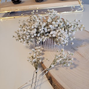 White Baby's Breath Comb, Decorative Hair Comb, White Dried Flowers Pin, Bridesmaid Hair Pin Accessory, Rustic Hair Comb, Bridal Shower Gift