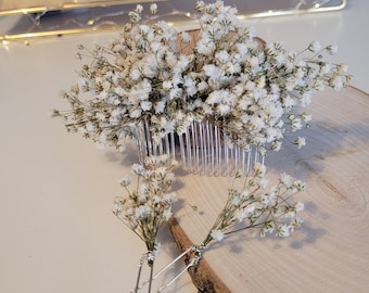 White Baby's Breath Comb, Decorative Hair Comb, White Dried Flowers Pin, Bridesmaid Hair Pin Accessory, Rustic Hair Comb, Bridal Shower Gift