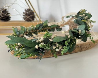 Green Leaves Crown, Dried Flowers Hair Wreath, Rustic Wedding Crown, Greenery Bridal Flower, Bridesmaids Hair Accessory, Baby's Breath