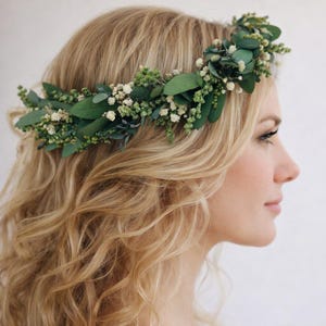 Eucalyptusbloemkroon, groene hoofdband, haarkrans bruiloft
