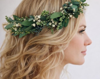 Eucalyptus Flower Crown, Greenery Headband, Wedding Hair Wreath