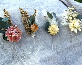 Rustic Dried Flower Hair Pin: Boho Wedding Accessory