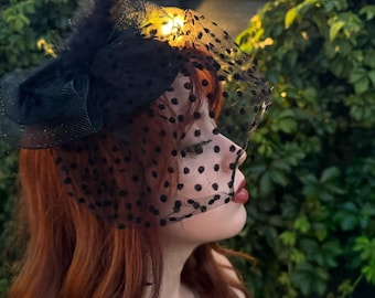 Black Romantic Wedding Fascinator: Elegant Vintage Half Hat