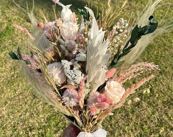 Handmade Blush Pink Dried Flower Bouquet: Boho Wedding Decor