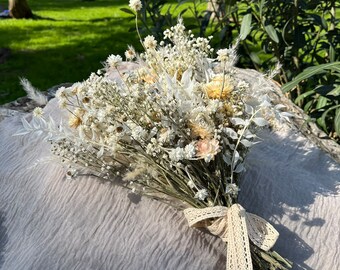 Natural White Dried Flowers Bridal Bouquet , Rustic Wedding Flower, Romantic Flowers, Bridesmaid Bouquet, Wedding Gift, Flower Girls Bouquet