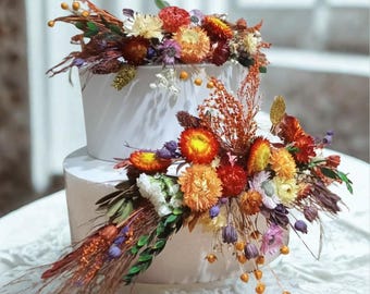 Dried Flower Cake Topper: Boho Rustic Wedding Decorations