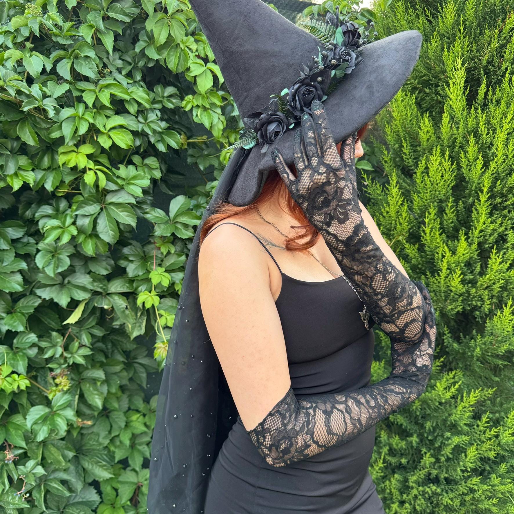 Woeoe Lange Schwarze Spitzenhandschuhe – Gothic Armstulpen Mit Strass Für Halloween & Cosplay