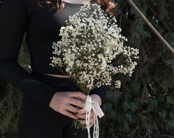 White Baby's Breath Flower ,Dried Flower Bouquet, Bride Flowers, Bridesmaid Gift, Natural Bridal Bouquet, Rustic&Boho Romantic Wedding Gift