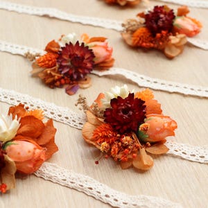 Orange Dried Flower Wrist Corsage: Bridesmaid Wedding Bracelet