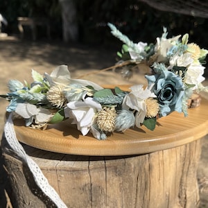 Pastel Blue Colors Flower Crown, Natural Hair Wreath, Dried Flower Boho Wedding Crown, Bridal Flower Crown, Hair Accessory, Bridesmaid Gift
