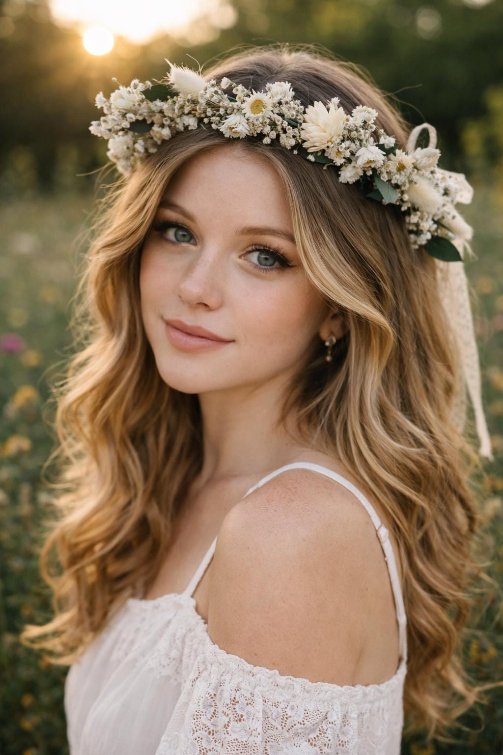 Dried Eucalyptus Flower Crown: White Daisy Rustic Wedding Hair Wreath,…