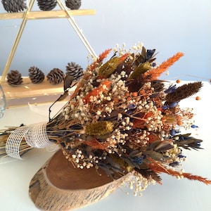 Dried Flowers Bridal Bouquet , Fall Real Flowers , Boho Wedding Bouquets, Bridesmaid Bouquet, Baby&#39;s Breath Flowers, Rustic Wedding Flowers