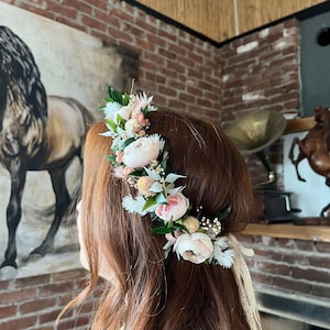 Soft Pink Flower Crown, Natural Hair Wreath, Boho&Rustic Wedding Wreath, Child Girl Crown, Bridal Flowers, Bridesmaids Hair Crown Gift,Bride