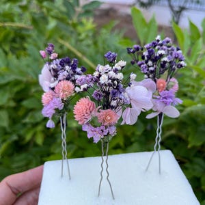 Lilac Dried Flower Hair Pin: Rustic Wedding Hair Accessory