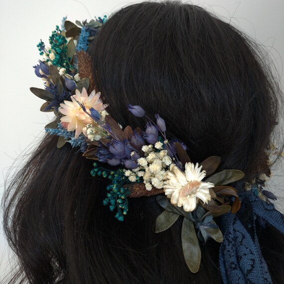 Corona Di Fiori Per Damigella Blu Reale E Bianco Sporco &ndash; Ghirlanda Testa Matrimonio