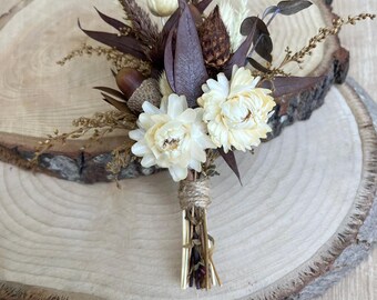 Brown Flower Wedding Boutonniere, Dried Flower Groom Buttonhole, Terracotta Autumn Lapel Pin,  Woodland Prom Gift