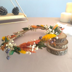 Dried Flower Crown, Orange Green Yellow Wreath, Boho Crown, Real Flower Wreath, Rustic Wedding, Bridesmaids Hair Accessory, Bridal Headpiece