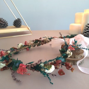 Dried Flower Crown: Boho Wedding Hair Wreath, Rustic Bridal Headband
