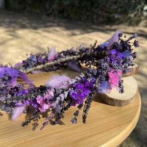 Purple Dried Real Flowers Crown, Bridal Hair Crown, Rustic Wedding Wreath, Dried Flowers Hair Accessory, Bridesmaids Hair Crown, Headpiece