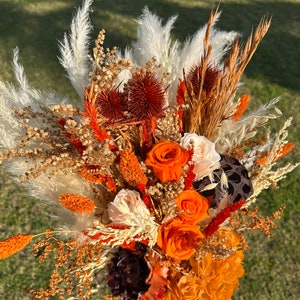 Orange Dried Flower Bridal Bouquet: Handmade Boho Wedding Flowers