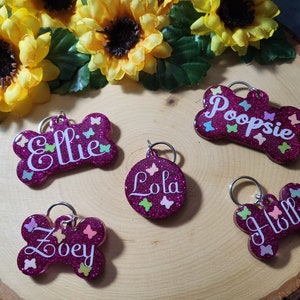 Custom, Personalized, Pet, Dog, ID Tags, Butterfly, Glitter, Sparkle