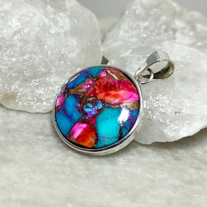 Spiny Oyster Turquoise Pendant, Spiny Oyster Copper Turquoise Necklace, 925 Silver Pendant, Copper Turquoise Circle Pendant, Sale