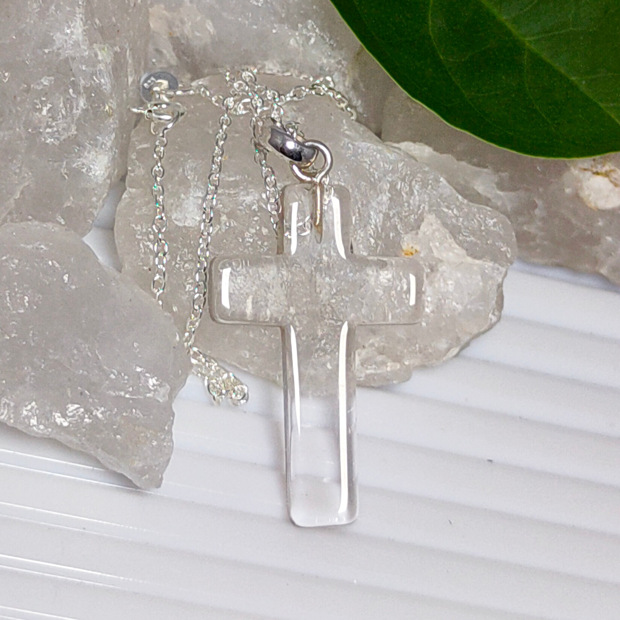 Crystal Cross Necklace, Clear Crystal Cross, 925 Silver Cross Pendant