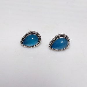 Blue Chalcedony Stud Earring, Blue Chalcedony Earring, 925 Silver Earring, Blue Chalcedony Stud, Gift For Her, Christmas Sale